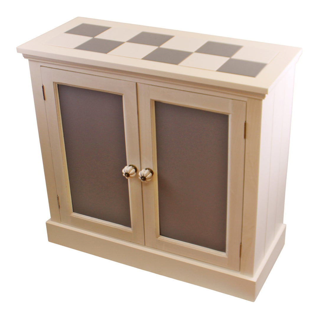 Storage Cupboard Unit in White & Grey - 2 Doors & Tile Finish Surface Top