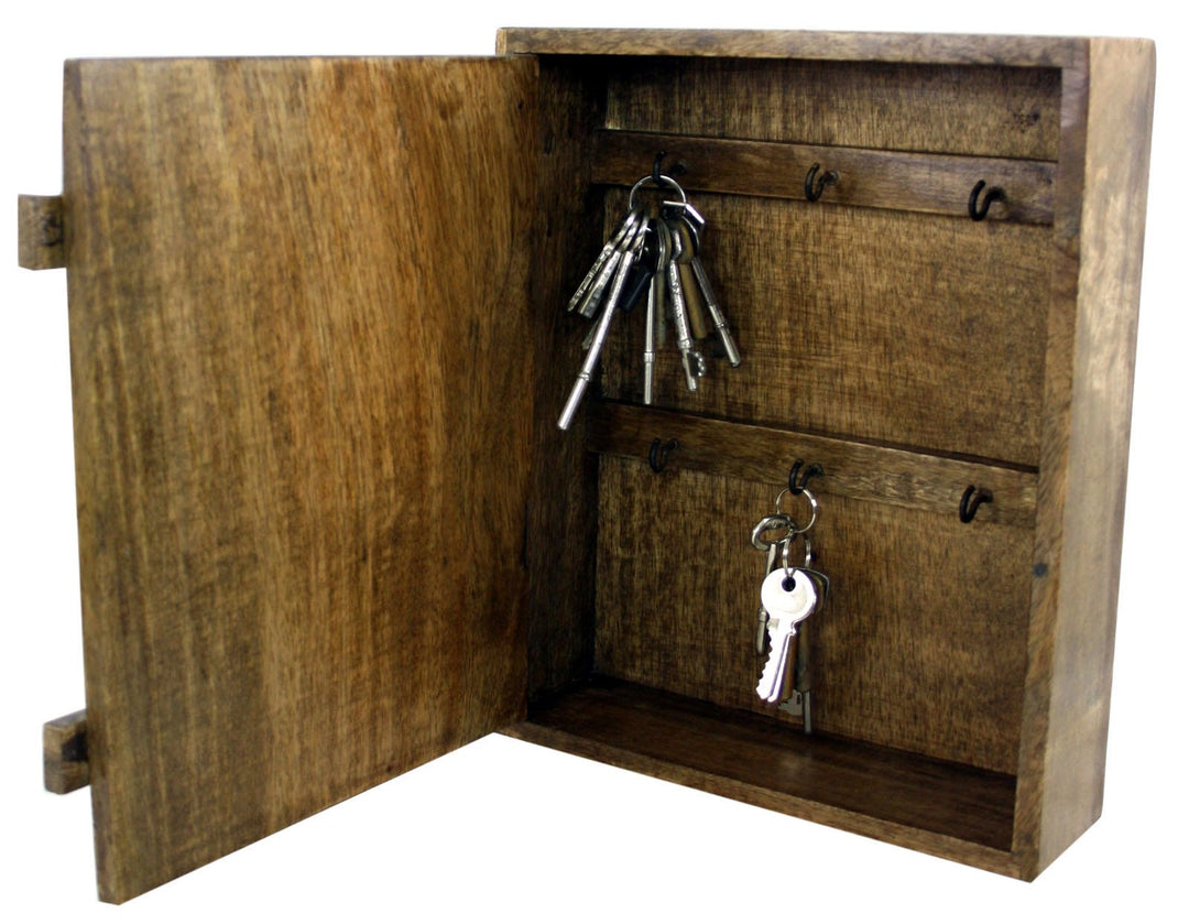 Solid Wood Wall Hanging Key Cabinet with 6 Hooks