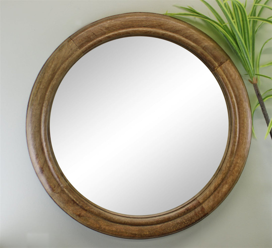 Mango Wood Circular Wall Mirror - 53cm