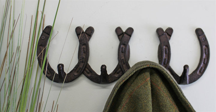 Rustic Cast Iron Wall Hooks, Horseshoe Design