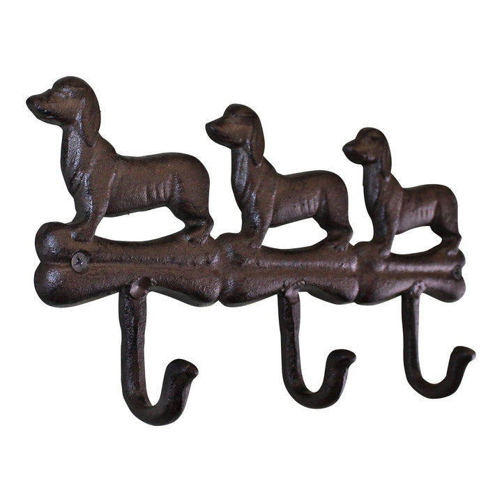 Rustic Cast Iron Wall Hooks, Sausage Dog Design With 3 Hooks