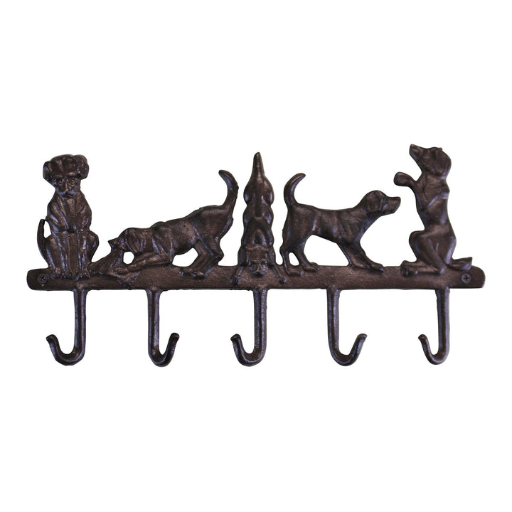 Rustic Cast Iron Wall Hooks, Playful Dog Design With 5 Hooks