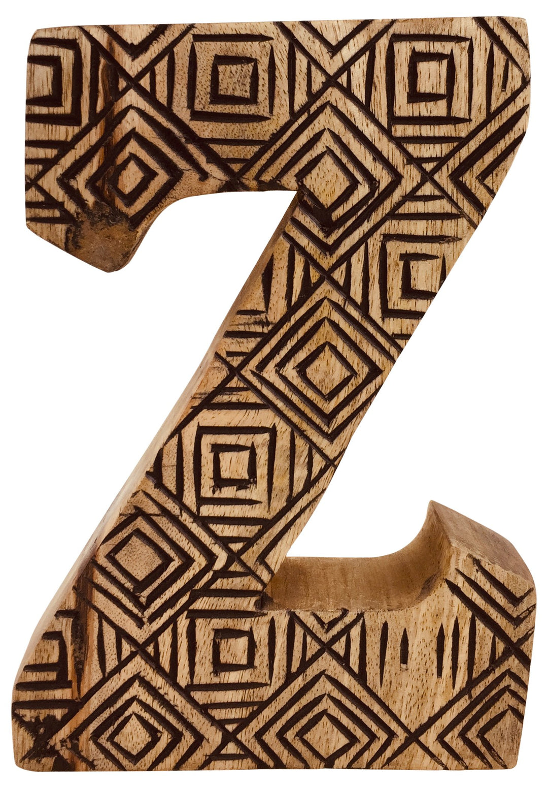 Hand Carved Wooden Geometric Letter Z