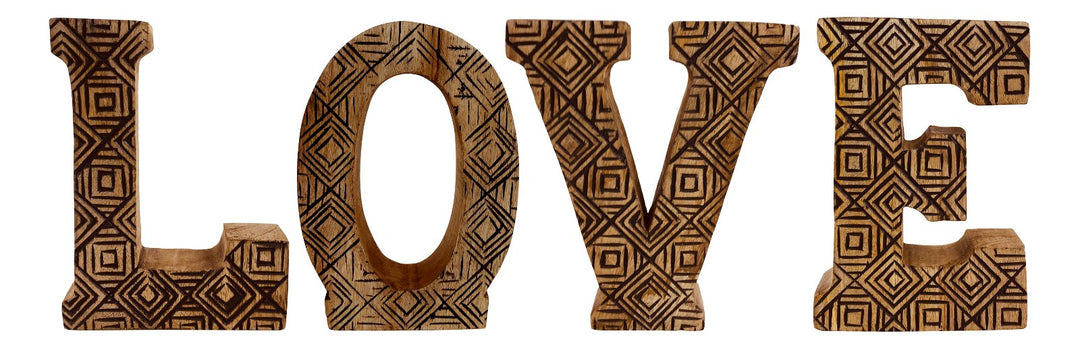 Hand Carved Wooden Geometric Letters Love