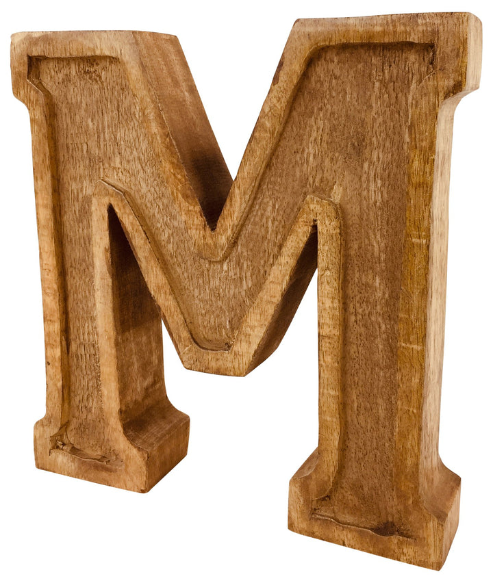 Hand Carved Wooden Embossed Letter M