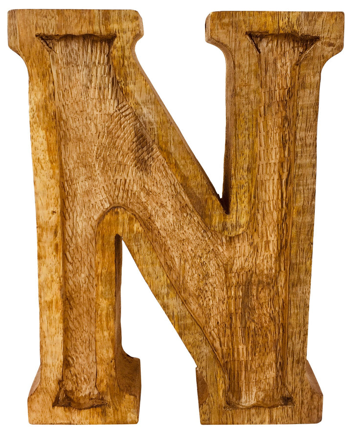 Hand Carved Wooden Embossed Letter N