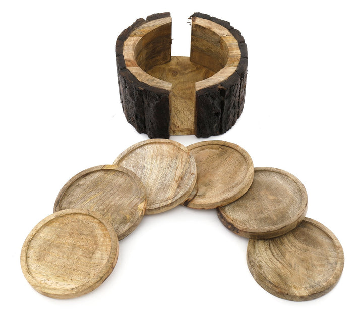 Set of 6 Coasters With a Bark Holder 15cm