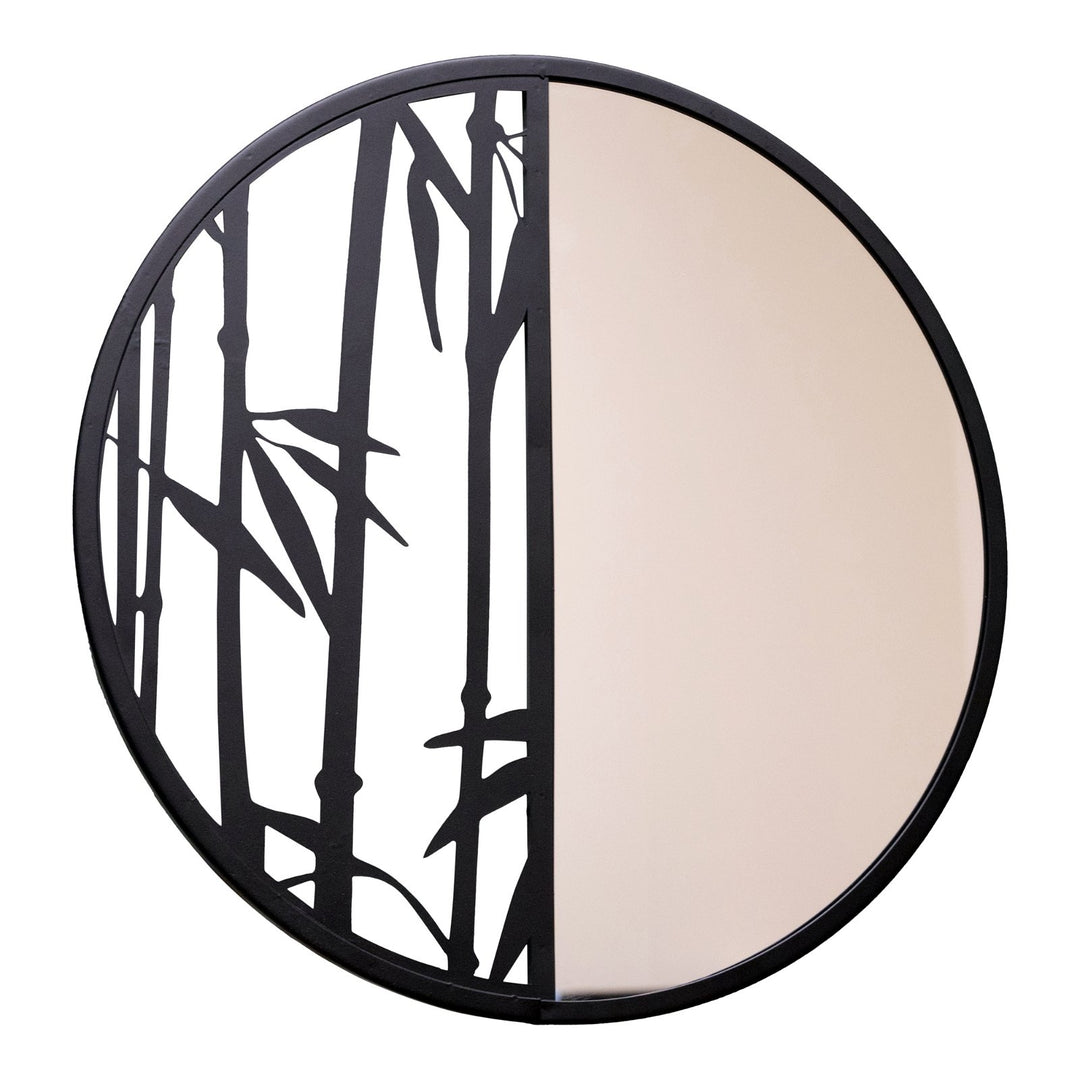 Mirror with Black Metal Bamboo Wall Decor