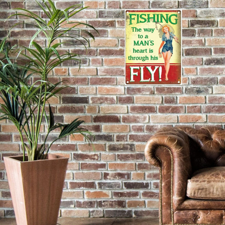 Large Metal Sign 60 x 49.5cm Vintage Retro Fishing Way