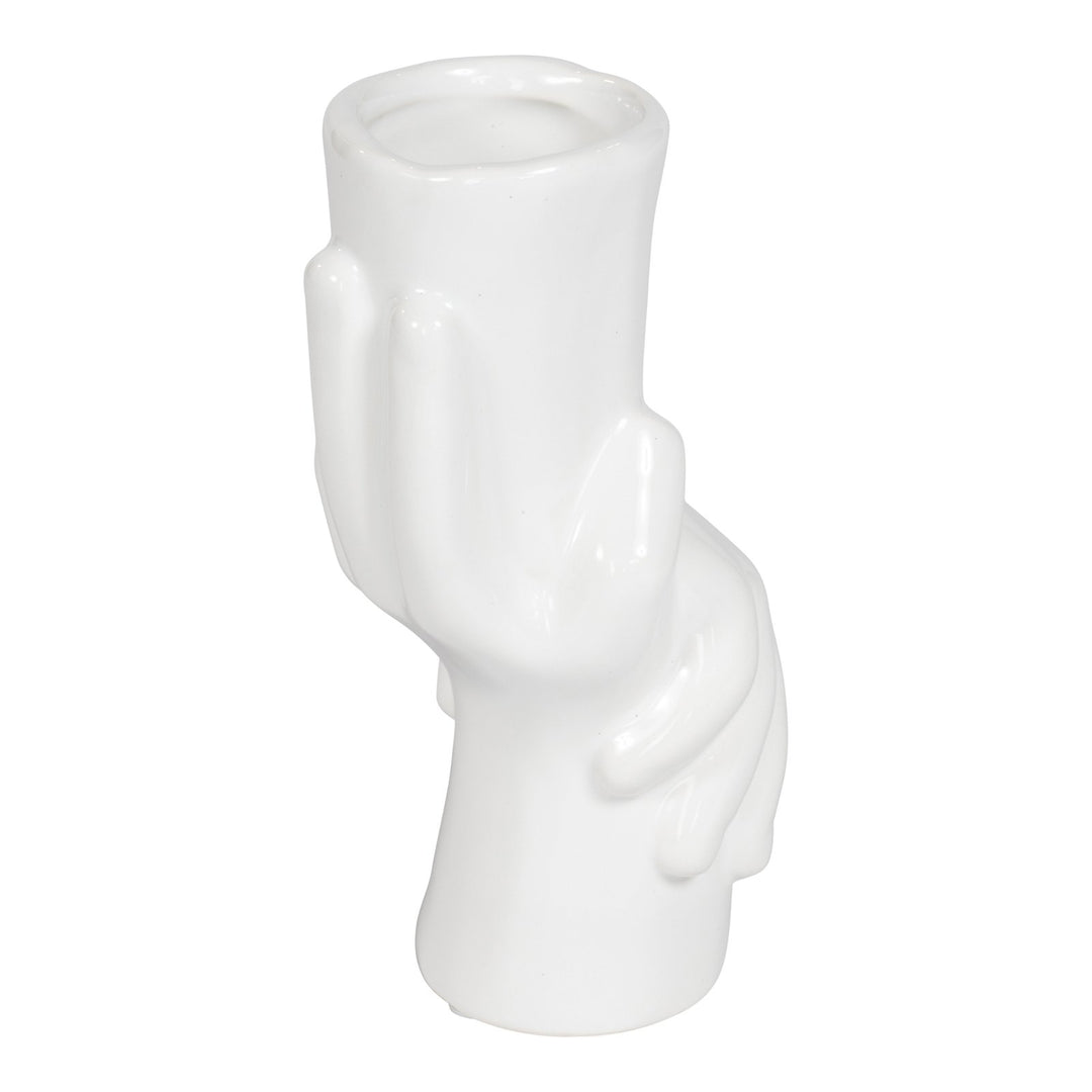 Elegant Holding Hands Ceramic Vase in White - Small