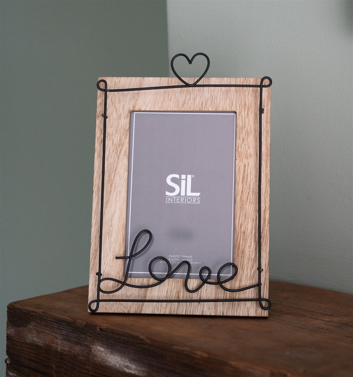 Wooden Photo Frame with Black Wire Love Script 5x7"