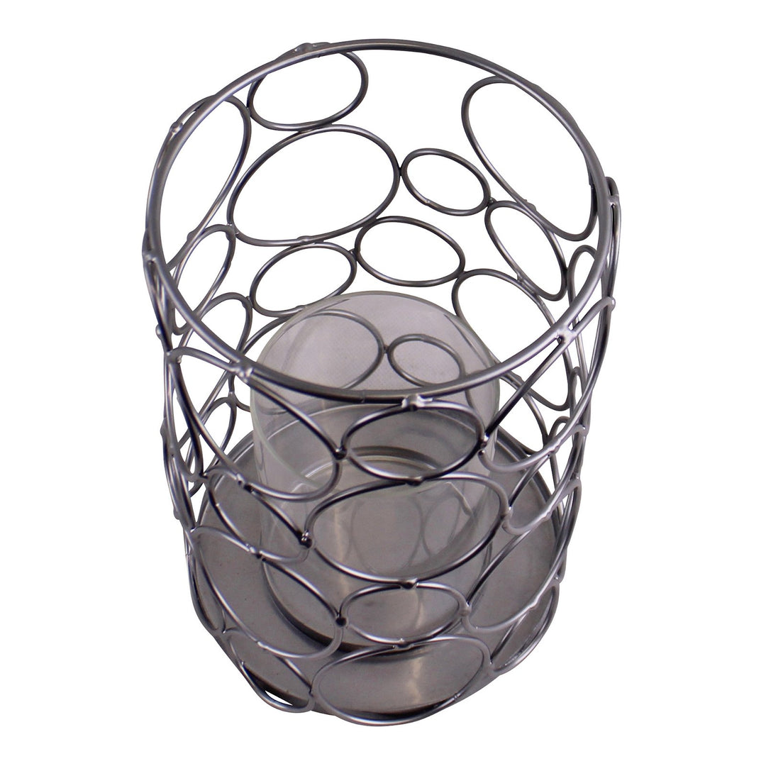 Large Silver Metal Abstract Design Candle Holder