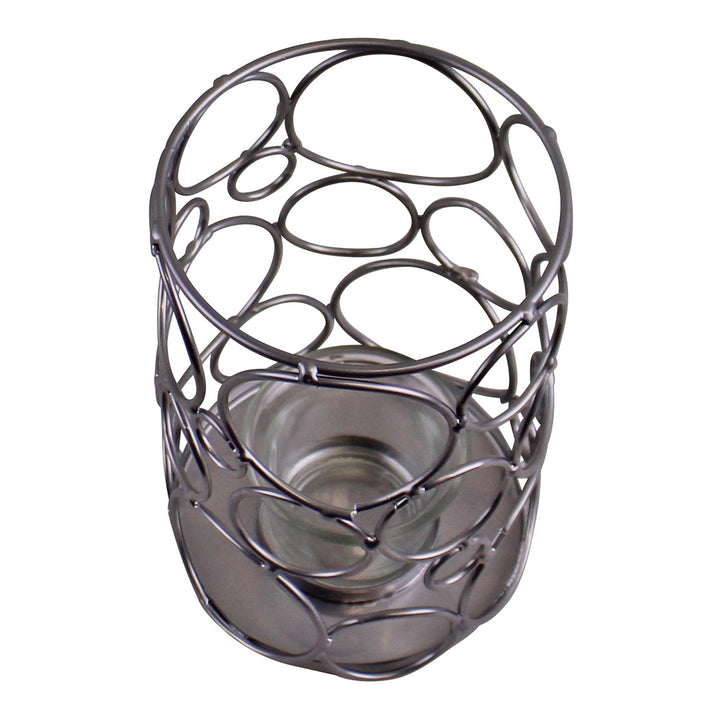 Small Silver Metal Abstract Design Candle Holder