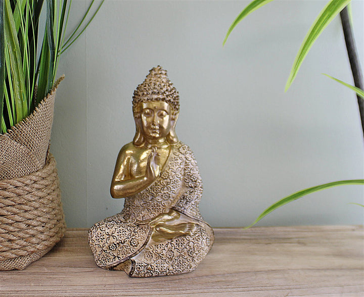 Gold Sitting Buddha Ornament, Meditating, 19cm