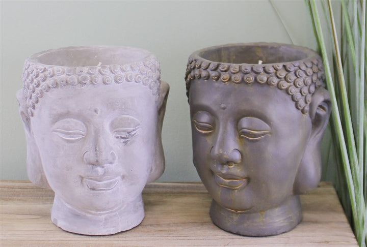 Set of 2 Large Cement Buddha Design Candles