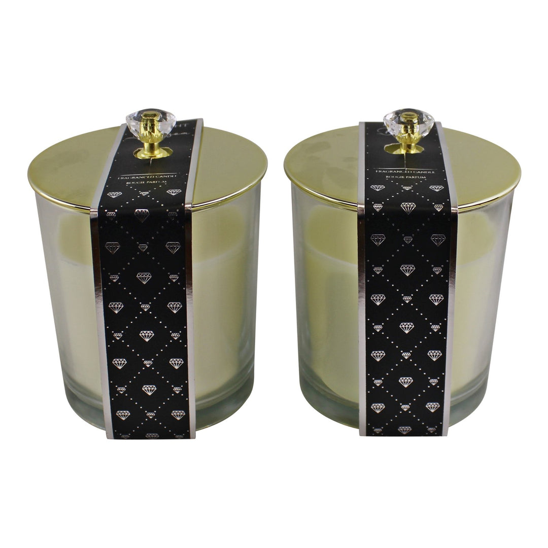 Set of 2 Glass Candle Jars with Diamond Style Lids, Fragranced