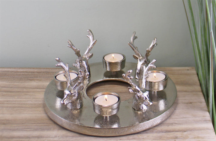 Circular Stag Design Tealight Holder, 25cm