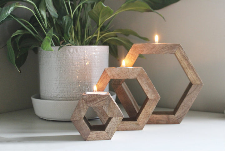 Set of Three Hexagon Tealight Holders