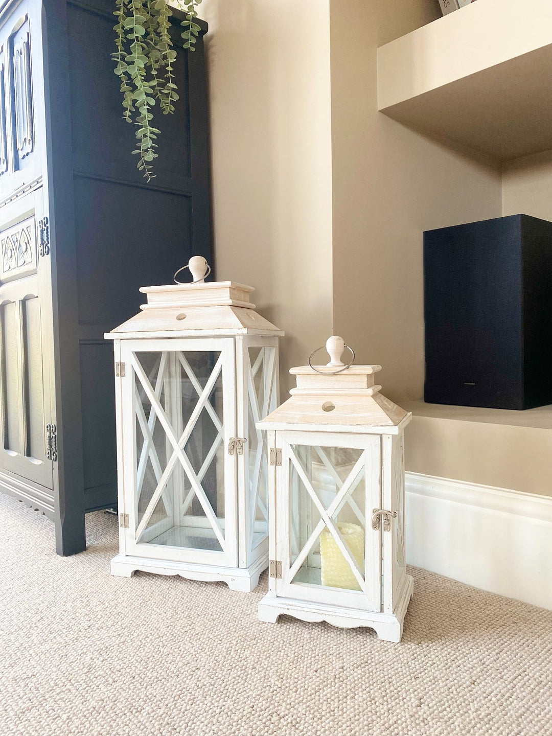 Set Of Two Wooden Lanterns