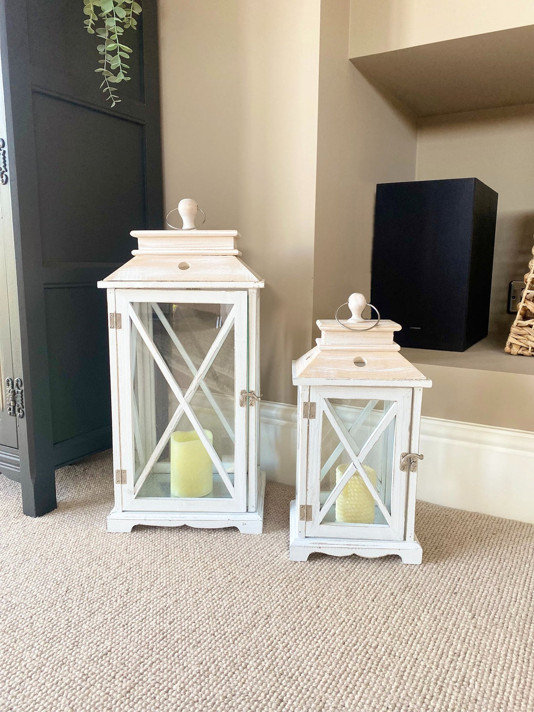 Set Of Two Wooden Lanterns