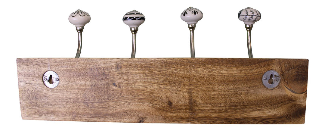 Black & White Ceramic Hooks on Wooden Base