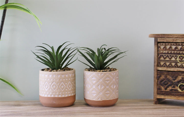 Set of 2 Faux Succulents In Ceramic Pots