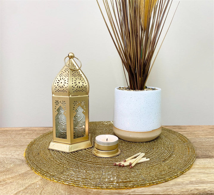 Kasbah Gold Metal Lantern Tealight or Candle Holder 17.5cm