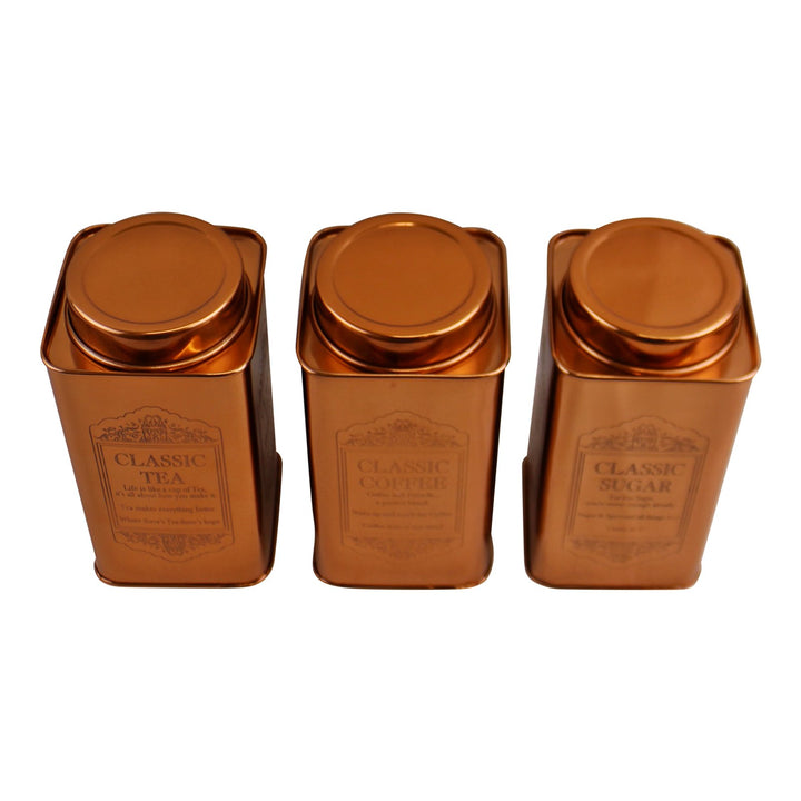 Large Metal Copper Coloured Tea, Coffee & Sugar Storage Canisters