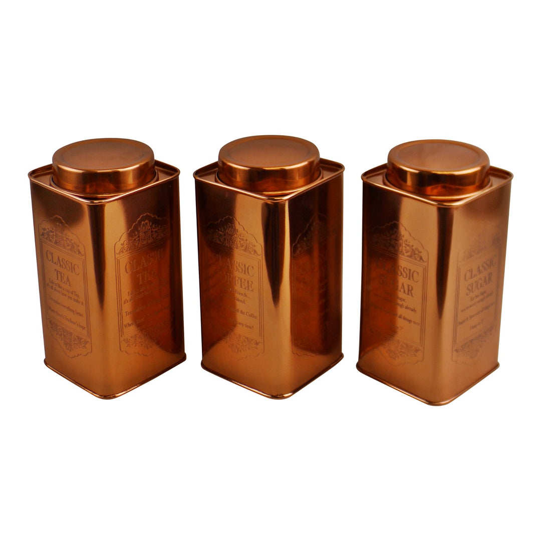 Large Metal Copper Coloured Tea, Coffee & Sugar Storage Canisters