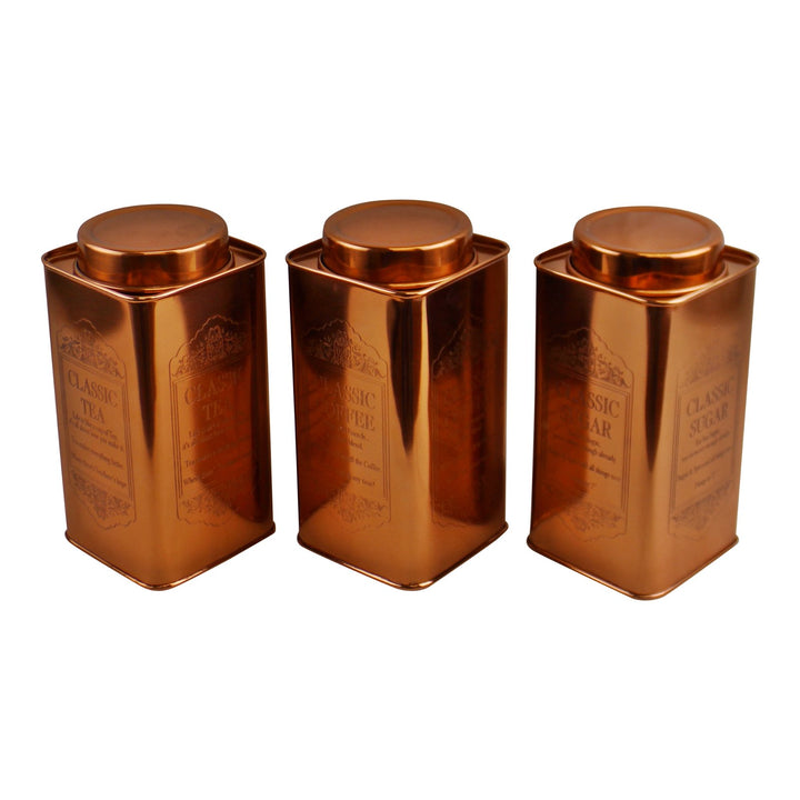 Large Metal Copper Coloured Tea, Coffee & Sugar Storage Canisters