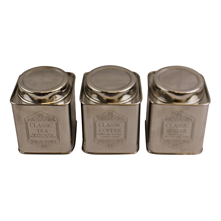 Silver Metal Tea, Coffee & Sugar Storage Canister Tins