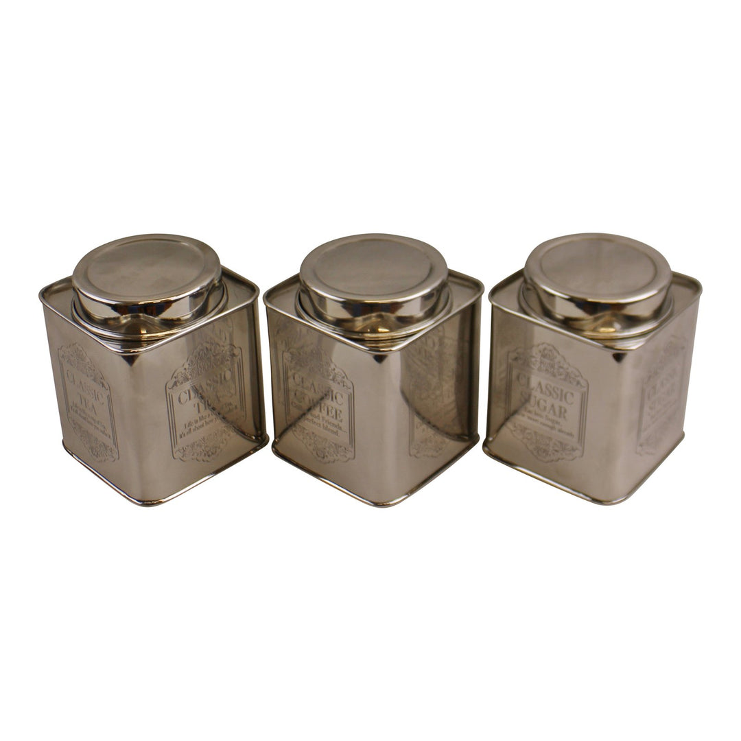 Silver Metal Tea, Coffee & Sugar Storage Canister Tins