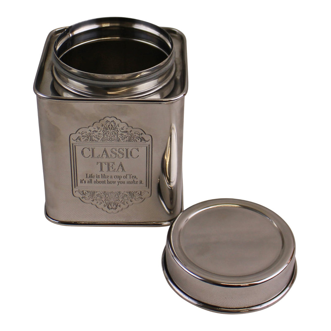 Silver Metal Tea, Coffee & Sugar Storage Canister Tins