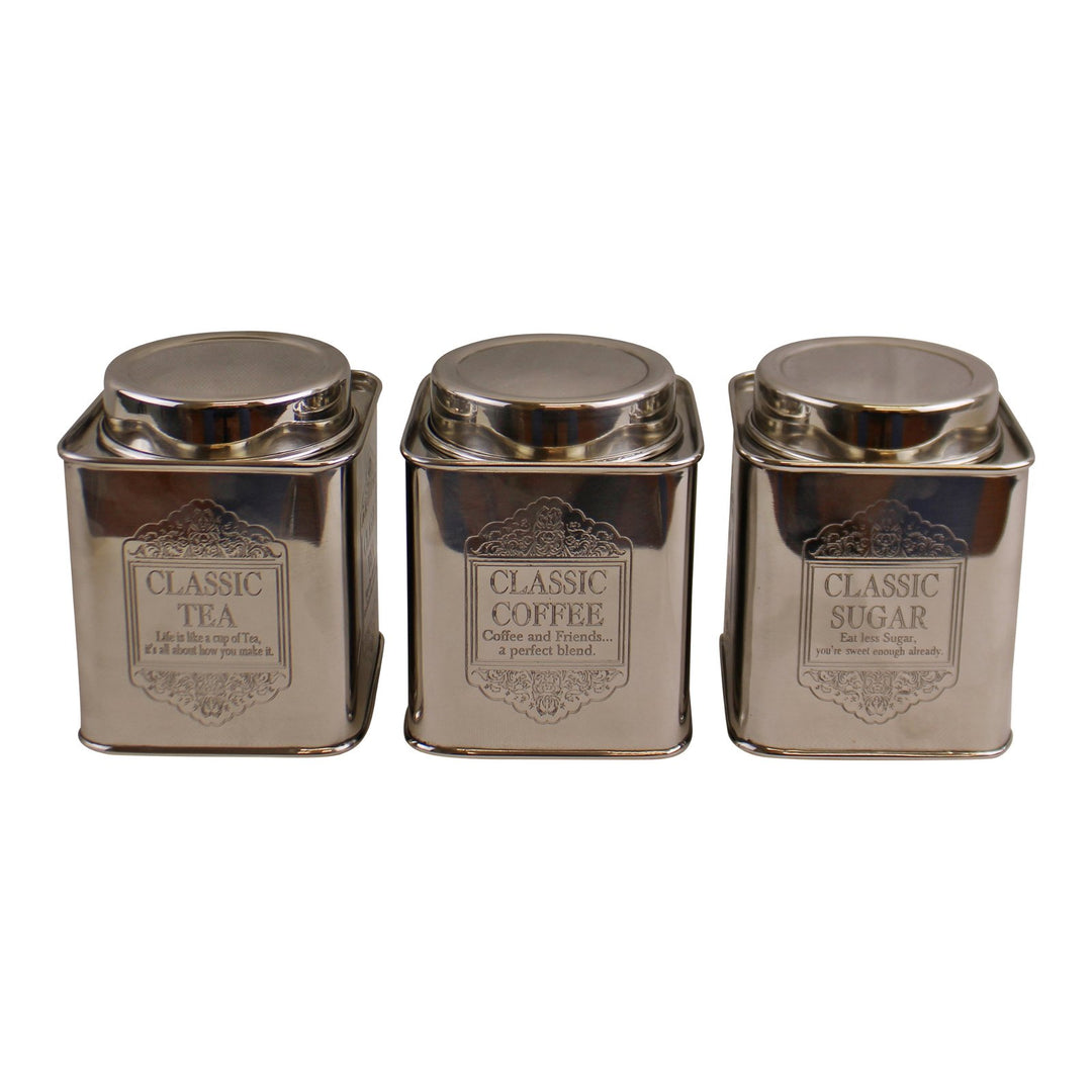 Silver Metal Tea, Coffee & Sugar Storage Canister Tins