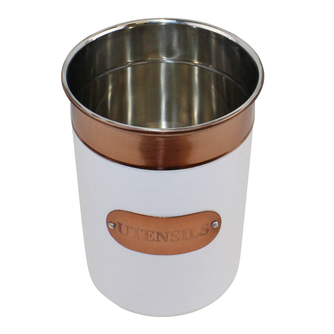 Utensils Holder, Copper & White Metal Design