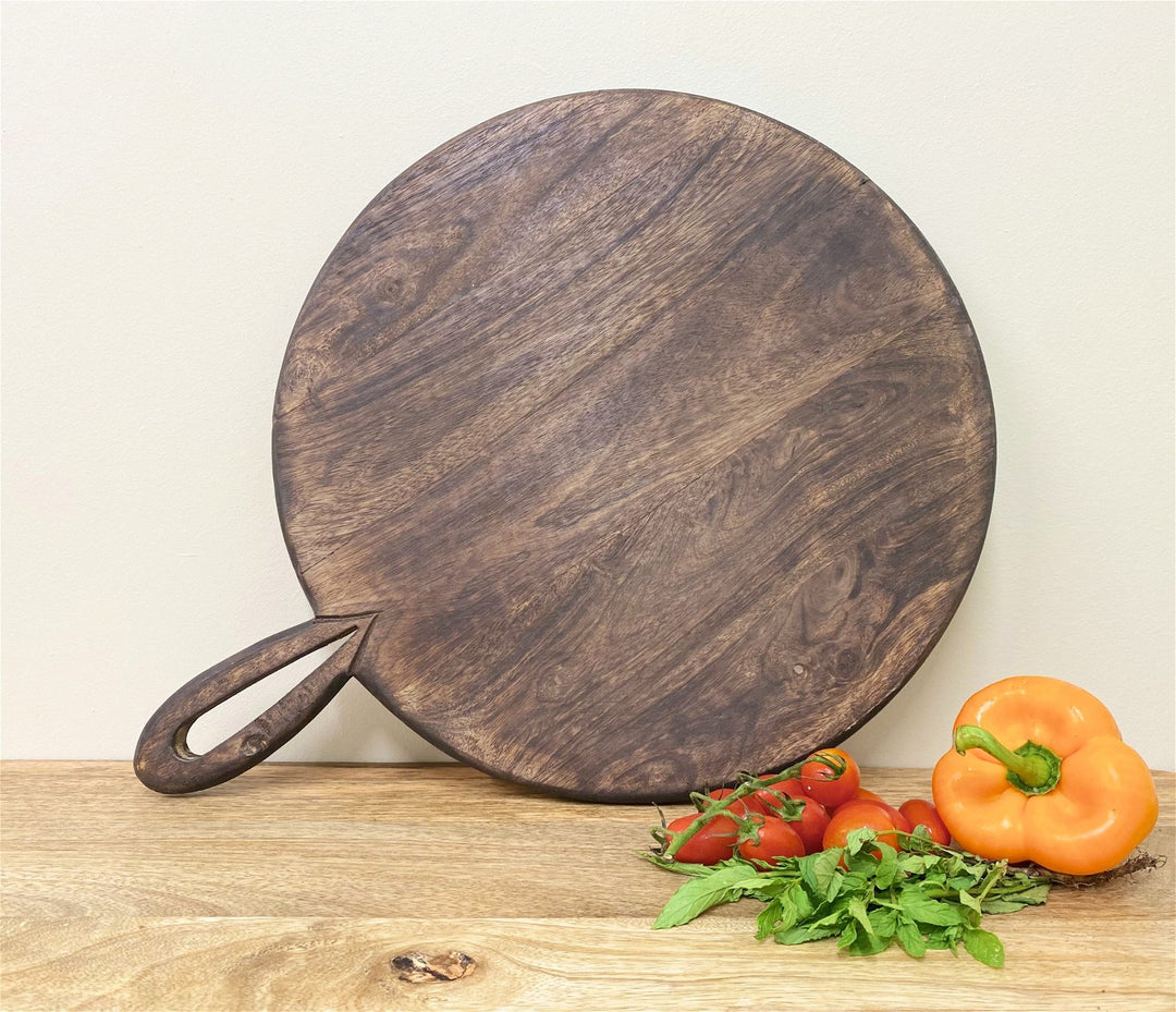 Circular Wooden Chopping Board With Carved Handle 49cm