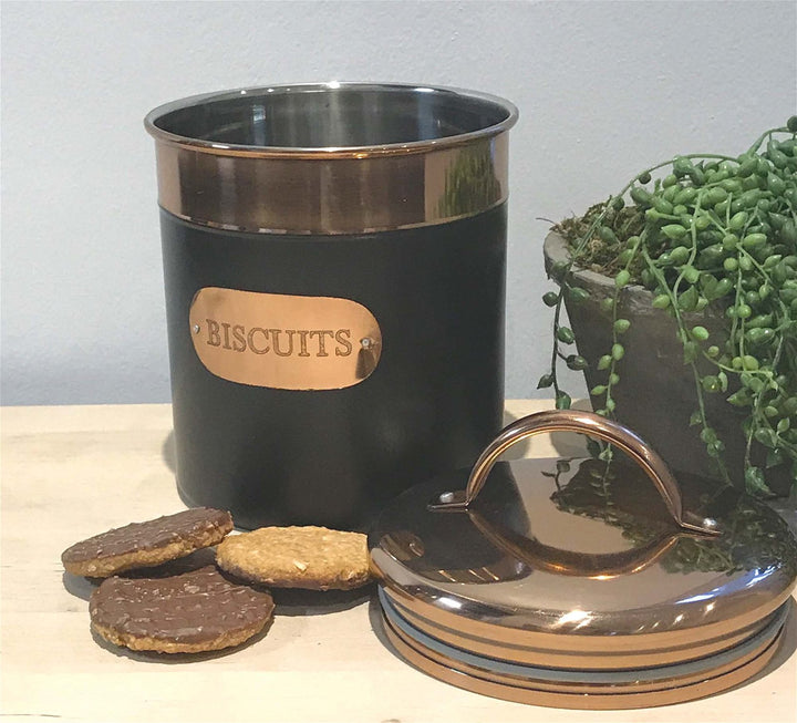 Black And Copper Biscuit Tin