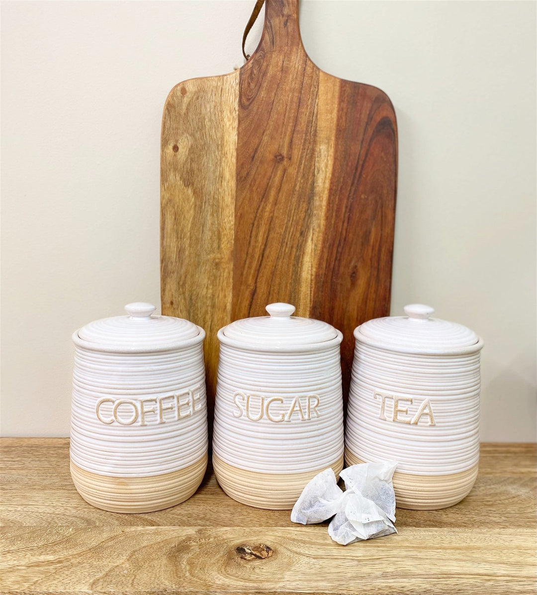 Natural Ceramic Tea, Coffee & Sugar Canisters