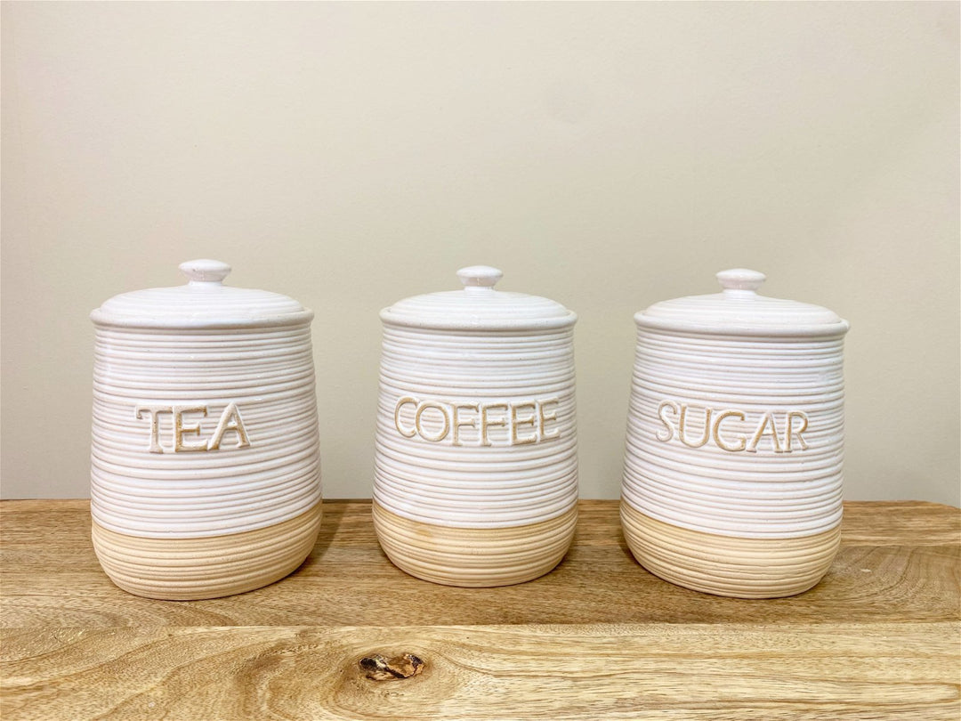 Natural Ceramic Tea, Coffee & Sugar Canisters