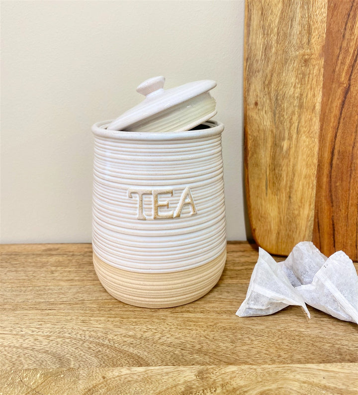 Natural Ceramic Tea, Coffee & Sugar Canisters