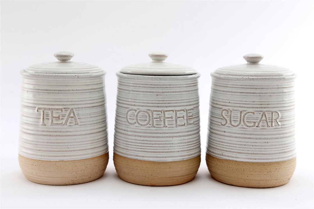 Natural Ceramic Tea, Coffee & Sugar Canisters