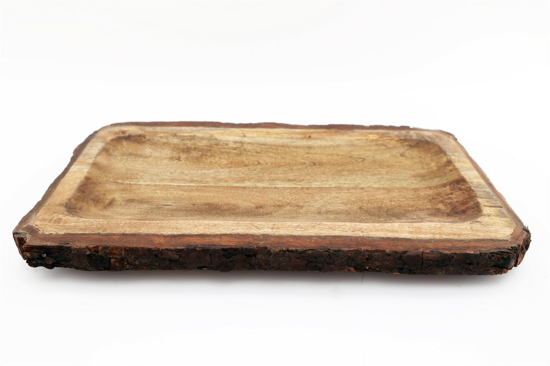 Large Wooden Platter Tray With Bark Edging