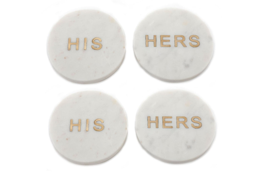 Four 'His' & 'Her' White Marble Coasters