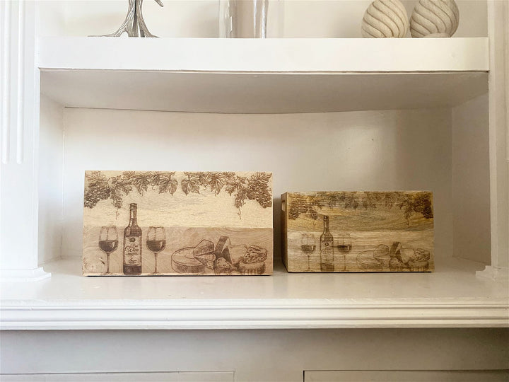 Set Of Two Engraved Cheese & Wine Crates