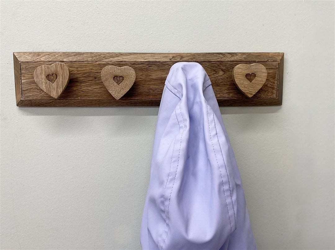 Mango Wood Heart 4 Coat Hooks