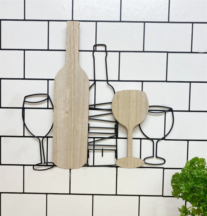 Wine Bottle & Glasses Wall Decoration 42cm