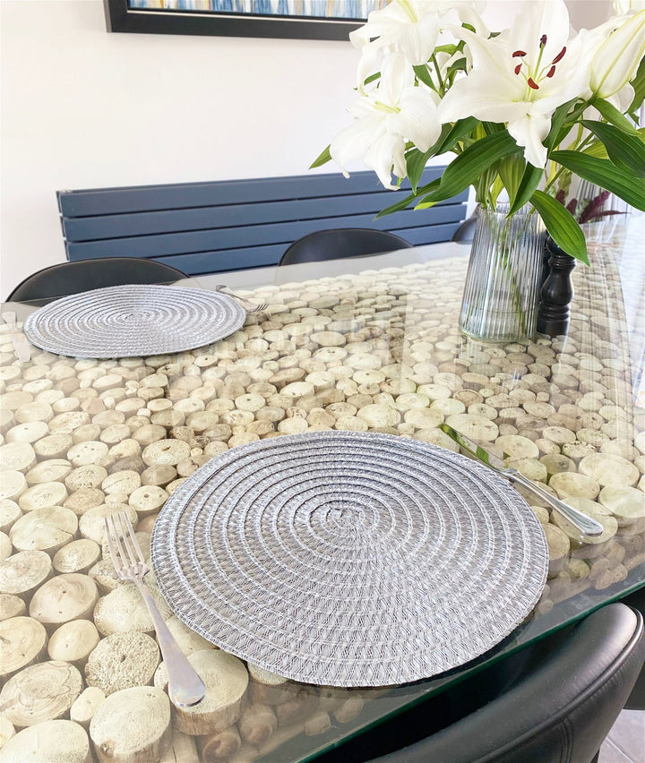 Set of Four Round Grey Woven Placemats