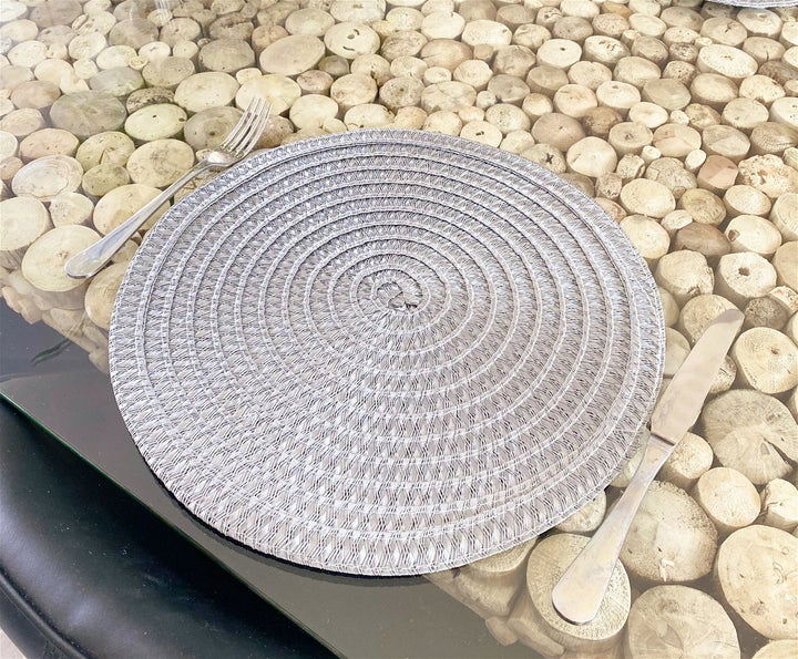 Set of Four Round Grey Woven Placemats