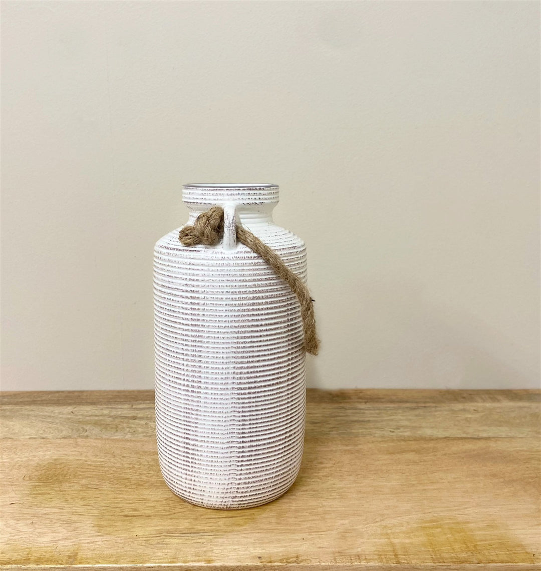 Large Stone Vase with Rope Handle