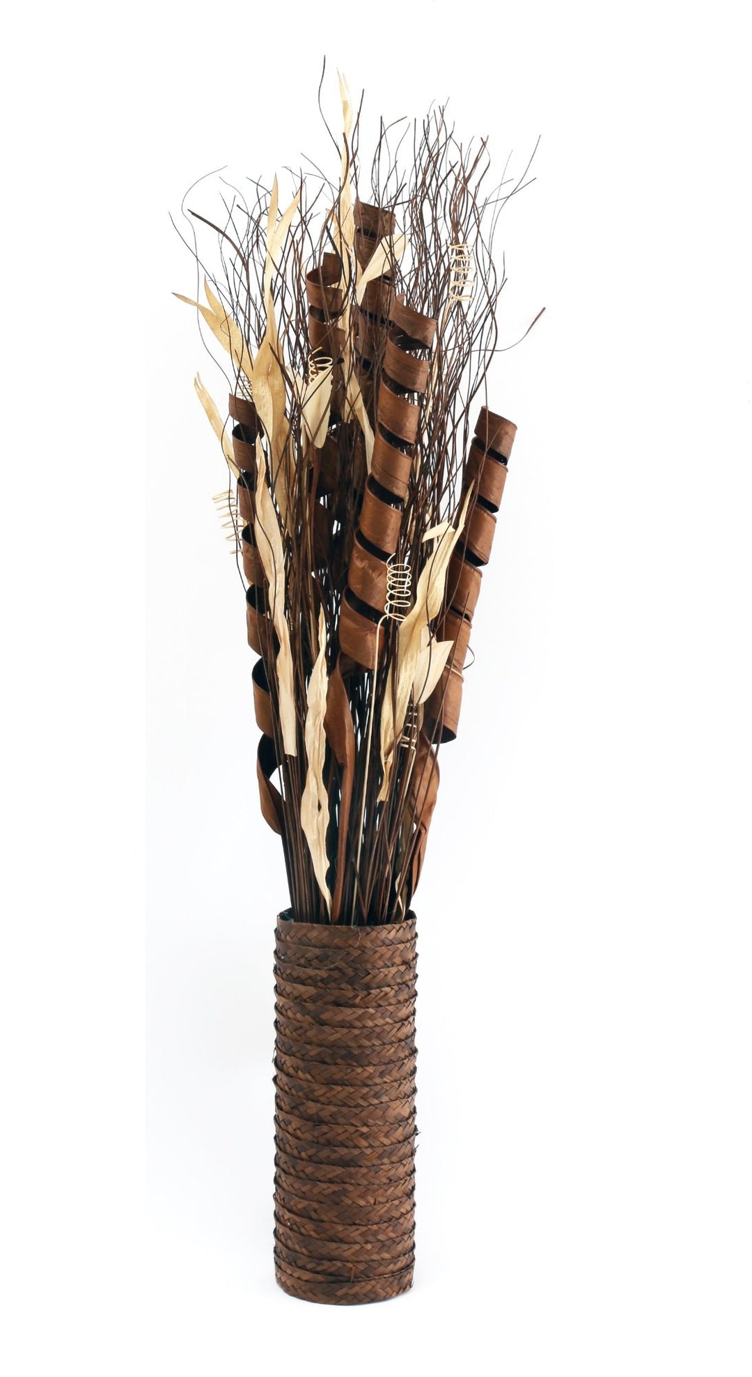 Assorted Leaves & Grasses In A Woven Brown Pot 100cm